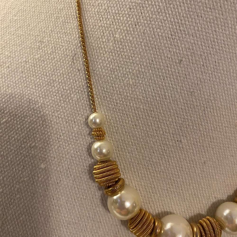 Gold and Pearl Beaded Statement Necklace - Women Jewelry - Picture 2 of 7